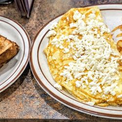 Kerby's Koney Island - Greek Omelette with Hash Browns and Toast at Kerby's Troy Crooks Rd.