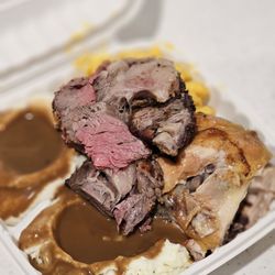 Lahaina Chicken Company - June 2025: Prime Rib and Roast Chicken with mashed potatoes and one side of mac & cheese. $24+
