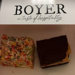 Fruity rice krispy treat and peanut butter brownie