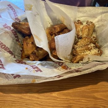 Hobbit American Grill - Wings, FLATS ONLY! - (garnet/gold, medium hot, garlic- from left to right) - Burgers Near Me - Tallahassee, Florida Hobbit American Grill - Wings, FLATS ONLY! - (garnet/gold, medium hot, garlic- from left to right) - Burgers Near Me - Tallahassee, Florida