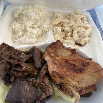 Sunshine Hawaii BBQ - Beef and Chicken combo plate, I already ate half of the food they gave me. - Hawaiian Near Me - Stockton, California