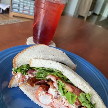Cafe 641 - Lobster BLT on gluten free bread and raspberry iced tea - Coffee & Tea Near Me - Hudson, Massachusetts Cafe 641 - Lobster BLT on gluten free bread and raspberry iced tea - Coffee & Tea Near Me - Hudson, Massachusetts