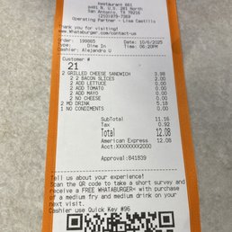 Our receipt for a BLT. The staff were creative and gave us what we wanted, even though it wasn't on the menu. Our receipt for a BLT. The staff were creative and gave us what we wanted, even though it wasn't on the menu.