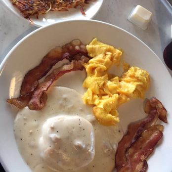 Eggsellent Cafe - Southern Combo. Everything pictured was great and tasty!!! Especially eggs and waffle hidden in back! - Breakfast & Brunch Near Me - Frisco, Texas