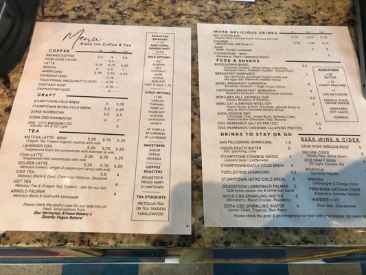 Menu photo 1 Black Ink Coffee Oregon City, OR