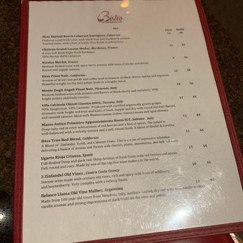 The Bistro - Red wine menu 2021 - New American Near Me - Irmo, South Carolina