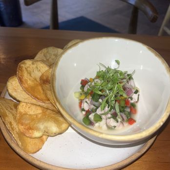 The Shuckery - Ceviche: rock cod, pepper mix, lemon, house chips - Seafood Near Me - Petaluma, California The Shuckery - Ceviche: rock cod, pepper mix, lemon, house chips - Seafood Near Me - Petaluma, California