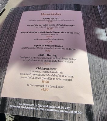 Menu photo 1 Restaurant Sulwald-Stübli Isenfluh, BE Menu photo 1 Restaurant Sulwald-Stübli Isenfluh, BE