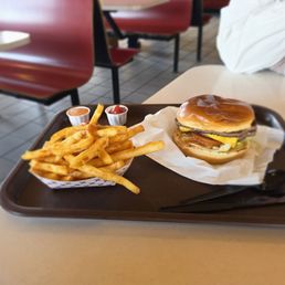 Double burger with fries