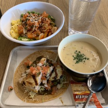 Chula Seafood Uptown - Hawaiian Poke Bowl (Salmon), Swordfish Taco, and Clam Chowder.  Outstanding - Seafood Near Me - Phoenix, Arizona