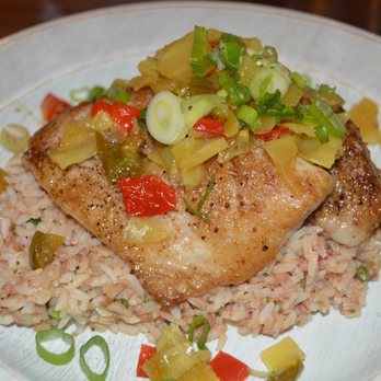 Rosedale - Sheepshead fish fillet with Mirliton chow-chow over dirty rice - American Near Me - New Orleans, Louisiana Rosedale - Sheepshead fish fillet with Mirliton chow-chow over dirty rice - American Near Me - New Orleans, Louisiana