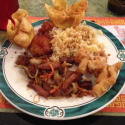 Gracie's Chinese Cuisine - Crab Rangoon, sweet and sour pork, fried rice and the Gracie's special pork chop!!