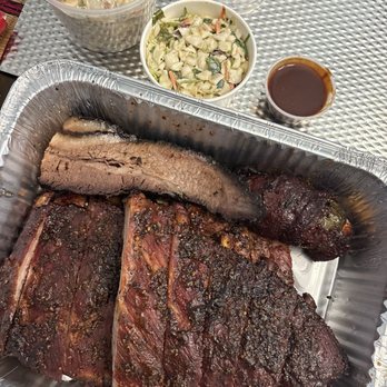 Blu's Barbeque & BBQ Catering - Brisket Stuffed Jalapeno Popper (1), ribs, brisket, LG Potato Salad (V), SM Cole Slaw (V) - Barbeque Near Me - Dallas, Texas