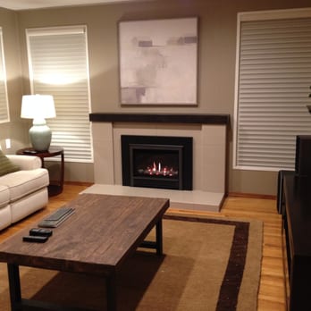 Penguin Fireplace - My installed Valor fireplace, with the tile work and wood cap - Fireplace Services Near Me - San Jose, California