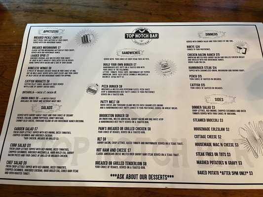 Menu photo 1 Top Notch Bar Brookston, IN