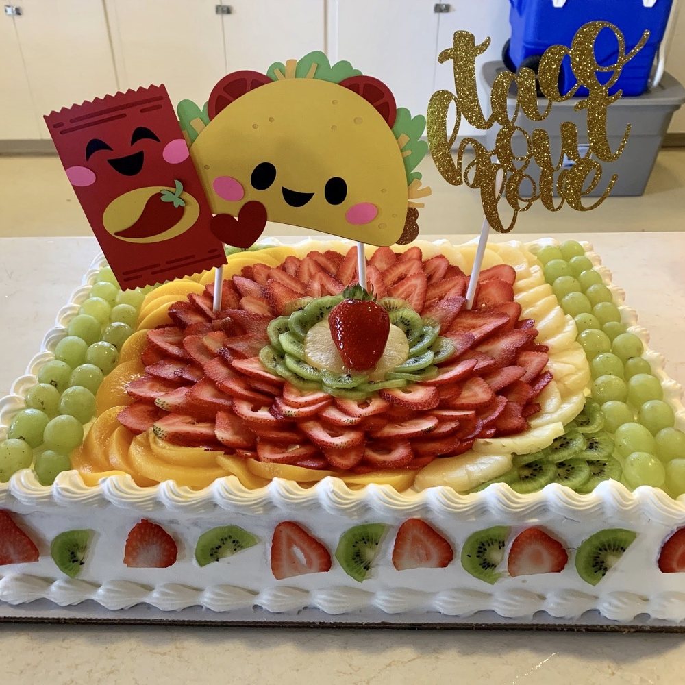 a taco and fruit cake