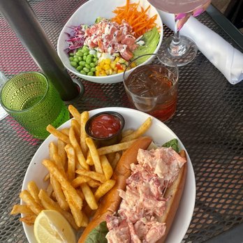 Salted. On The Harbor - Lobster roll, ahi tuna sushi bowl and chai old fashion and lychee plum martini - American Near Me - Northport, New York