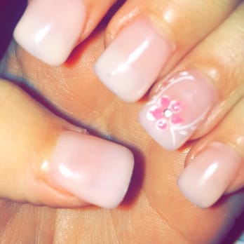 Nails 4 You - Acrylic with nude gel color and accent flowers - Nail Salons Near Me - San Marcos, California Nails 4 You - Acrylic with nude gel color and accent flowers - Nail Salons Near Me - San Marcos, California