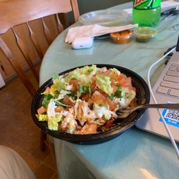 Spicy chicken bowl. A bit too much sour cream. It does taste good.