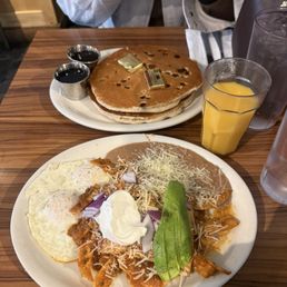 Chilaquiles and chocolate pancakes Chilaquiles and chocolate pancakes