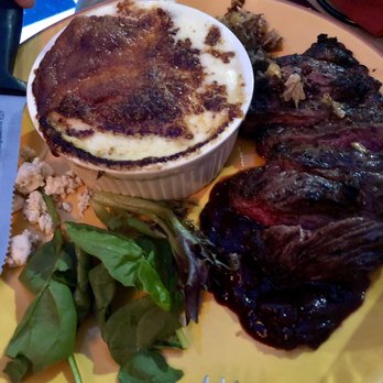 Brick & Fire Bistro - Flank steak with potatoes au gratin - Mediterranean Near Me - Eureka, California Brick & Fire Bistro - Flank steak with potatoes au gratin - Mediterranean Near Me - Eureka, California