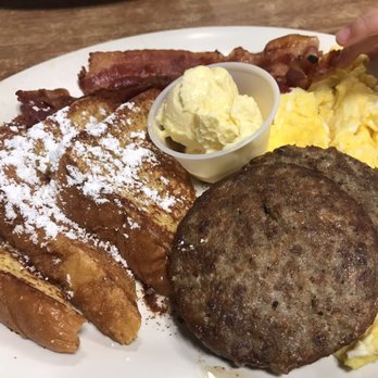 Rick's Cafe - Donna's Breakfast Meal with French Toast, bacon, patties, and scrambled eggs - Diners Near Me - Virginia Beach, Virginia Rick's Cafe - Donna's Breakfast Meal with French Toast, bacon, patties, and scrambled eggs - Diners Near Me - Virginia Beach, Virginia