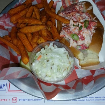 Red Hook Lobster Pound - Maine Lobster Roll with sweet potato fries - Seafood Near Me - Brooklyn, New York Red Hook Lobster Pound - Maine Lobster Roll with sweet potato fries - Seafood Near Me - Brooklyn, New York