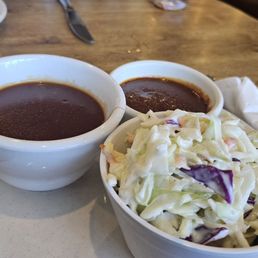 Original BBQ sauce and NEW Red BBQ Sauce with my side of coslaw
