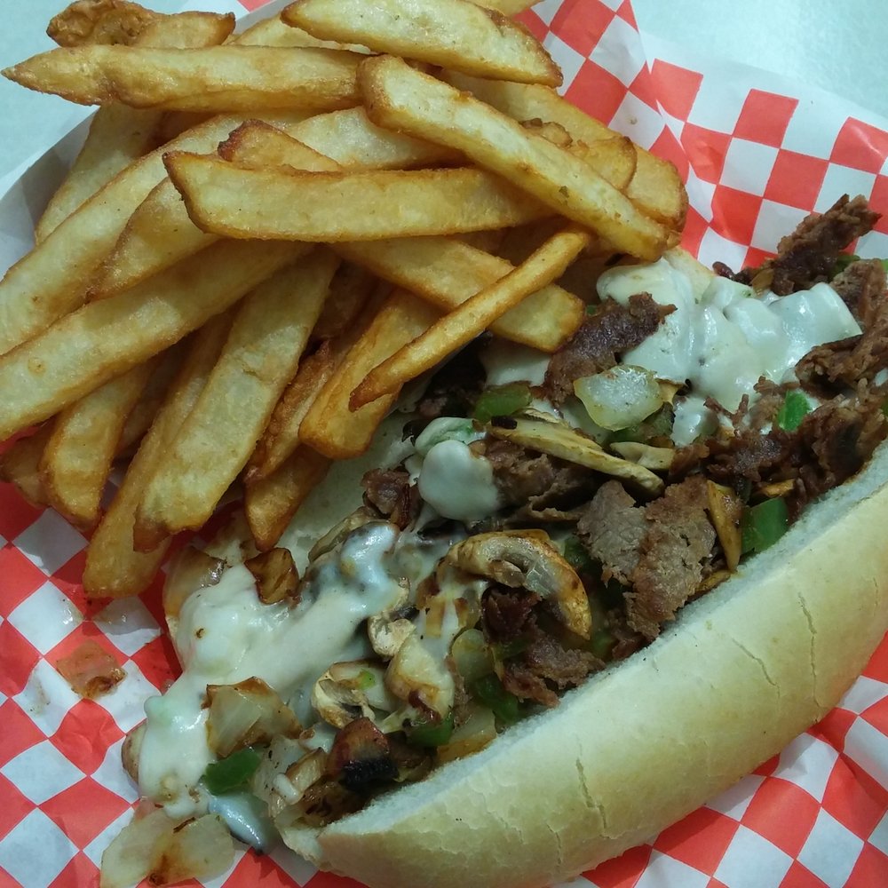 Philly cheese with onions bell peppers and mushrooms $4.25 - da bomb! Philly cheese with onions bell peppers and mushrooms $4.25 - da bomb!