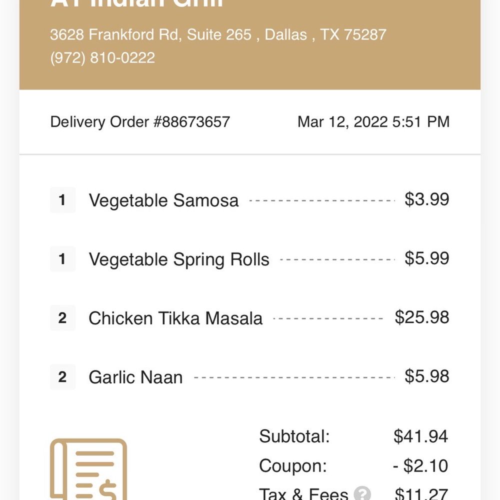 A1 Indian Grill - My order. - Indian Near Me - Dallas, Texas