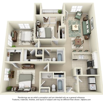 Hawthorne At The Trail - 3 Bedroom 3-D floor plan - Apartments Near Me - Indian Trail, North Carolina Hawthorne At The Trail - 3 Bedroom 3-D floor plan - Apartments Near Me - Indian Trail, North Carolina
