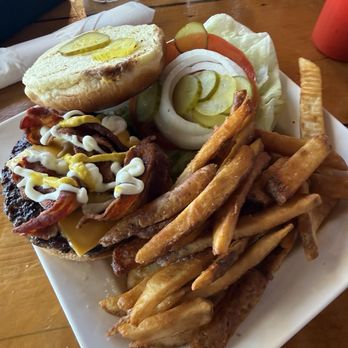 High Tides on the Potomac - Bacon burger and fries - Seafood Near Me - Colonial Beach, Virginia High Tides on the Potomac - Bacon burger and fries - Seafood Near Me - Colonial Beach, Virginia