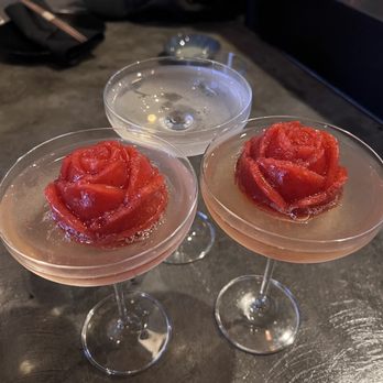 Azabu - Also these I thought the rose was sorbet but it's legit strawberry ice and didn't melt down immediately but a great cocktail! - Japanese Near Me - Whittier, California Azabu - Also these I thought the rose was sorbet but it's legit strawberry ice and didn't melt down immediately but a great cocktail! - Japanese Near Me - Whittier, California