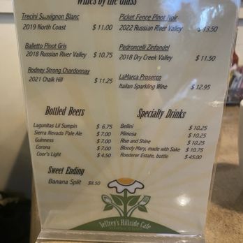 Jeffrey's Hillside Cafe - Drink menu side 1 - Breakfast & Brunch Near Me - Santa Rosa, California