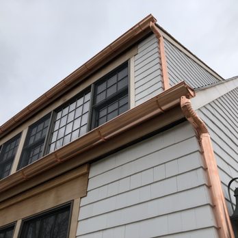 Creative Siding & Seamless Gutters Inc - Copper Half round gutters with 3" leader - Siding Near Me - Patchogue, New York