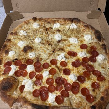 Andy’s Pizza - Ballston - Full white pie, half with pepperoni - Pizza Near Me - Arlington, Virginia