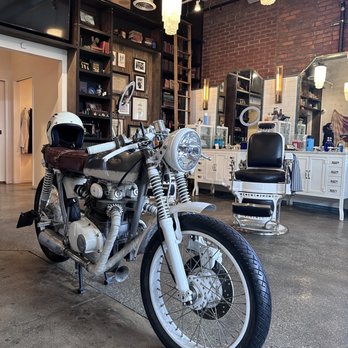 Barber Surgeons Guild - Vintage motorcycle in the middle of the shop! - Hair Loss Centers Near Me - West Hollywood, California