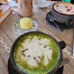 Lavender matcha and a lemon bite.