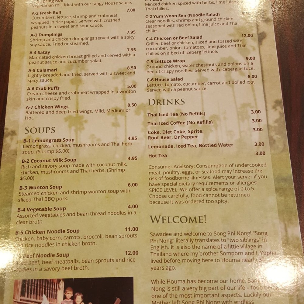 Song Phi Nong - Menu - Thai Near Me - Houma, Louisiana
