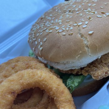 Philly Fried Chicken - a burger and onion rings - Burgers Near Me - Philadelphia, Pennsylvania