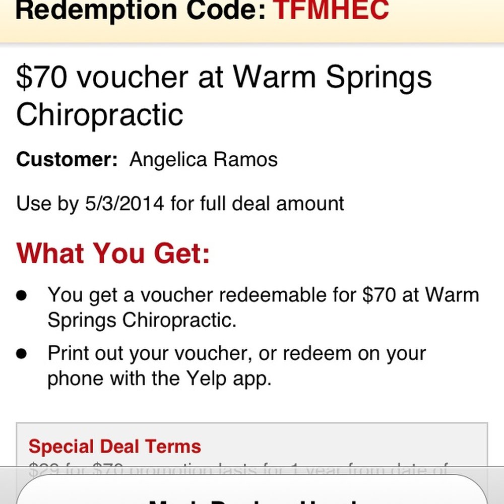 Warm Springs Chiropractic - Terms of the voucher agreement. - Chiropractors Near Me - Fremont, California