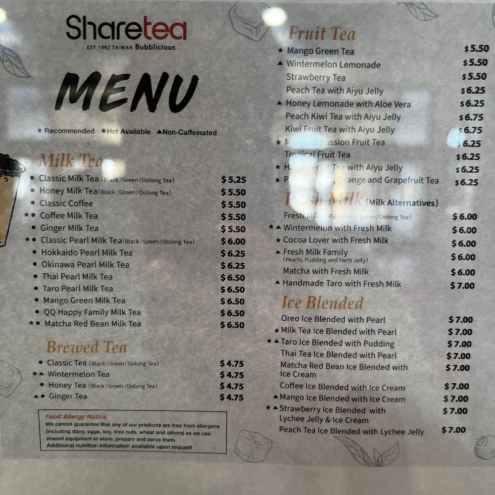 Sharetea - Menu - Bubble Tea Near Me - Fairfield, California