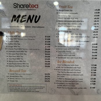 Sharetea - Menu - Bubble Tea Near Me - Fairfield, California