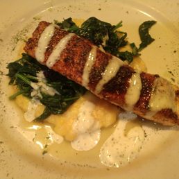 Salmon over Asparagus, Steamed Spinach & Cream Corn