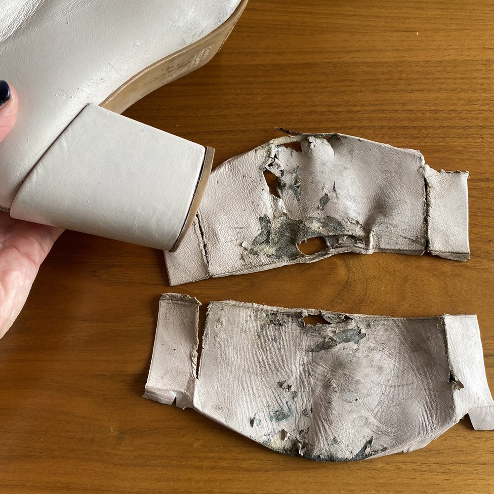 Mark's Shoe Repair - The new leather on left, the old pieces on the right! - Shoe Repair Near Me - Studio City, California
