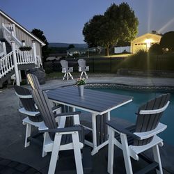 Waterside Outdoor Furniture - 6ft Mission table with our Pub Chairs and swivels in dark gray/white frame:
