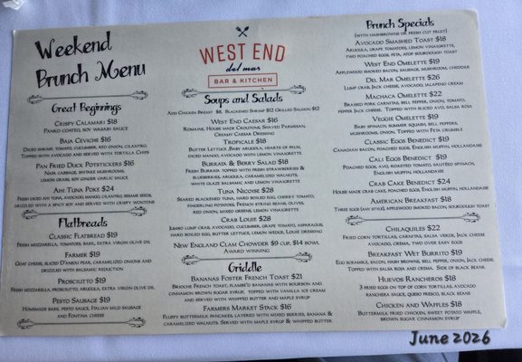 Menu photo 1 West End Bar & Kitchen Del Mar, CA Menu photo 1 West End Bar & Kitchen Del Mar, CA