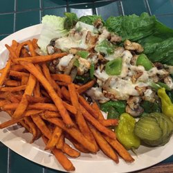 DO Drop Inn West - Chicken philly in a lettuce wrap with sweet potato fries, so good!