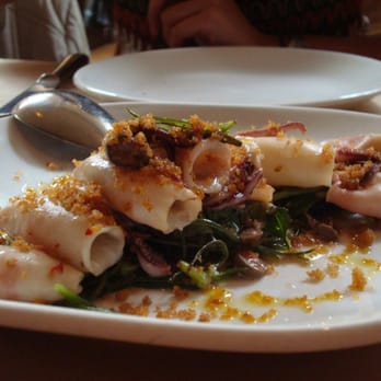 A16 - Roasted calamari with agretti, Sicilian cucunci, basil and orange agrumato - Italian Near Me - San Francisco, California A16 - Roasted calamari with agretti, Sicilian cucunci, basil and orange agrumato - Italian Near Me - San Francisco, California
