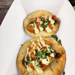 Arekie - Indian Fusion Cuisine - Mini naan tacos with chicken tikka (note that I got mine with no cheese and no onion, so those fillings are missing from this photo.)